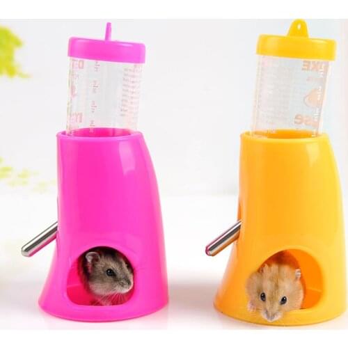 2in1 Plastic Small Animal Nest Toy Hamster Water Bottle Holder Dispenser With Base Hut 80ML Water Feeder House Cage Random Color