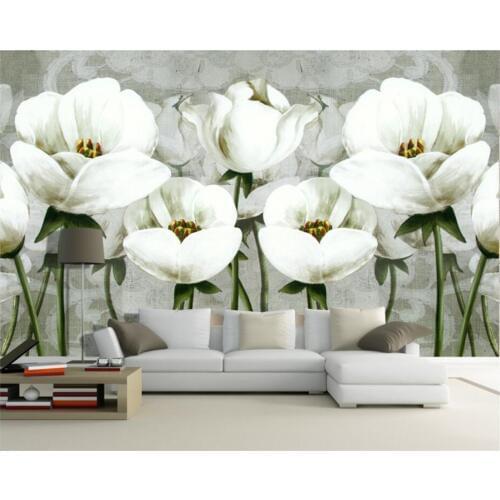 Beibehang Custom 3d wallpaper classic hand painted white floral mural sofa TV living room bedroom background wall 3d wallpaper