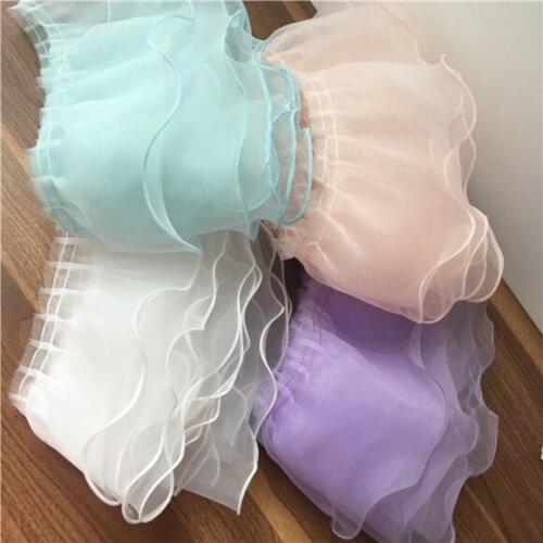 3Yds 14-15cm wide Multi-color organza double-layered pleated lace costume cuffs skirt wedding dress doll lace accessories AC564