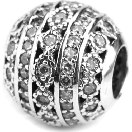 925 Sterling Silver Full Clear CZ Charm Glittering Round Ball Shape Silver Bead Fit Original Bracelet DIY Jewelry Making