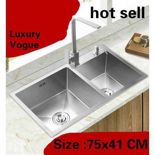Free shipping Apartment wash vegetables 304 stainless steel durable luxury kitchen manual sink double groove hot sell 75x41 CM