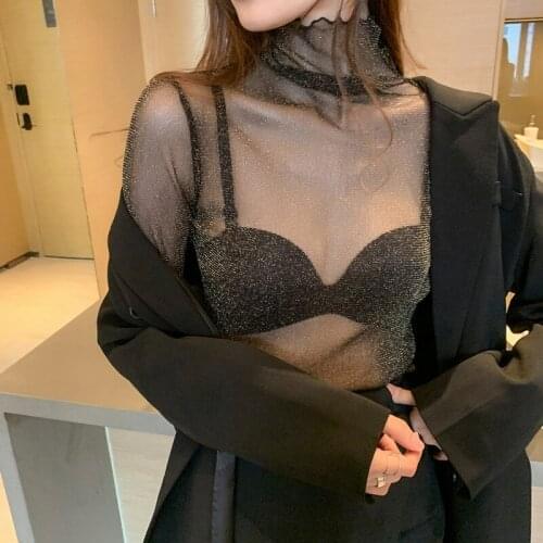 Korean Fashion Mesh Women Blouses Solid Office Lady Shirt and Blouse Long Sleeve Blusas Largas Plus Size XXXL Womens Sexy Tops