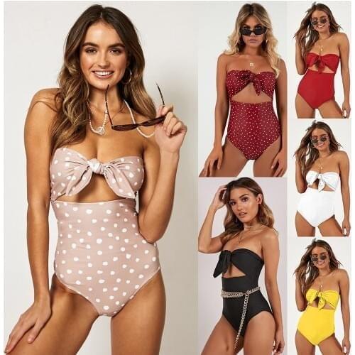 One Piece Swimwear Sexy Dot Print Bikini Monokini Vintage Bathing Suit Swimsuit