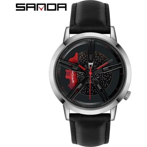 Sanda Watch Wheel Mens Quartz Watches Sports Car Racing Wrist Clock Leather Strap Waterproof Man Watch Brand часы женские 2020