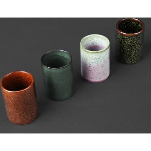 Kiln changed tea bowl Japanese-style Vintage straight mouth tea cup retro stoneware teacup hand-made ceramic art personality