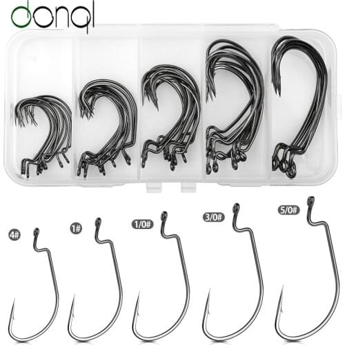 DONQL 45Pcs Crank Fishing Hook Worm Soft Lure Barbed Single Fishook Saltwater Sea Sharp Barb Stainless Steel Fishing Hook Tackle