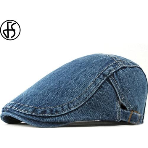 FS 2020 Spring Summer Solid Color Denim Newsboy Caps Women Men Cotton Flat Peaked Duckbill Cap Painter Beret Hats