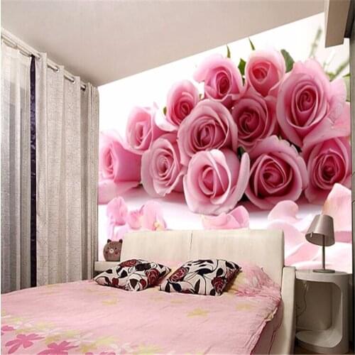 Beibehang papel de parede 3D photo wallpaper Romantic painting Pink rose flower romantic living room bedroom mural wall paper