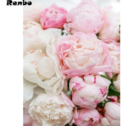 Full Drill Square Round Diamond Embroidery 5D Nordic Pink Peony Flower Diy Diamond Painting Diamond Mosaic Cross Stitch Kit Gift