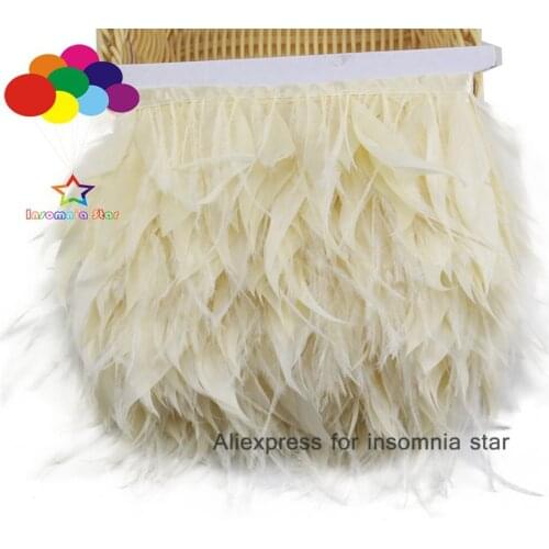10meter Cream Fashion Fluffy Ostrich goose Feather Ribbon Trimming Fringe Trim Apparel Decoration Width 8-12 CM