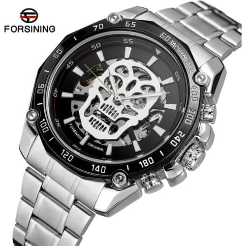 FORSINING Automatic Mechanical Men Wristwatch Military Sport Male Clock Top Brand Luxury Skull Skeleton Waterproof Man Watch 026