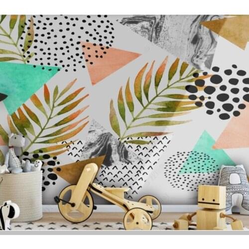 Papel de parede cute colorful abstract geometric leaves 3d wallpaper mural,living room childrens bedroom wall papers home decor
