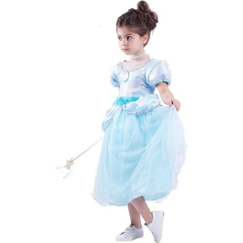 Girls Cinderella dresses multi-layered princess outfit make-up party children prom dressed in Cinderella suits