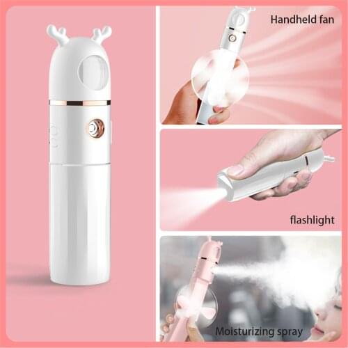Portable 4 In 1 Facial Steamer Sprayer Fan USB Nebulizer Nano Humidifier Handheld Cooling Mist Moisturizing Hand Fans Skin Care