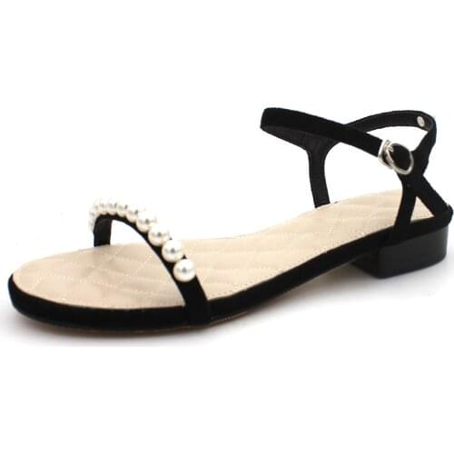 Women Sandals 2021 Summer New Flat-soled Roman Sandals Pearl Simple Open-toe Button-down Sandals Girl