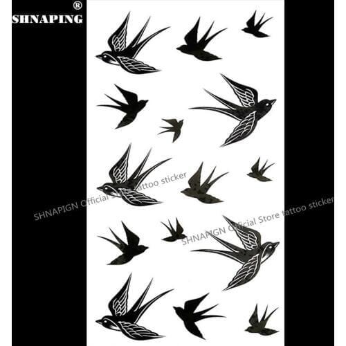 SHNAPIGN Black Swallow Temporary Tattoo Body Art Flash Tattoo Stickers 17*10cm Waterproof Fake Tatoo Car Styling Wall Sticker