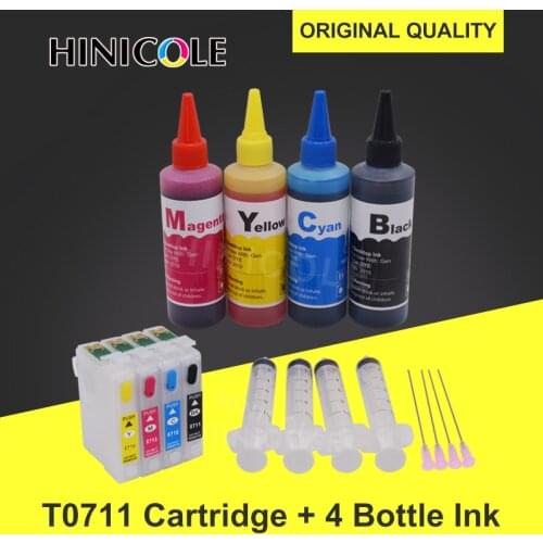 T0711 Refillable ink cartridge For Epson Stylus office B1100 B40W BX300F BX310FN BX600FW BX610FW Printer + 100ml Bottle Dye Ink