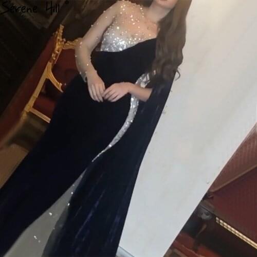 Navy Blue Satin Mermaid Elegant One Shoulder Beading Sexy Long Evening Dresses For Women Party Night 2021 BLA70989 Serene Hill