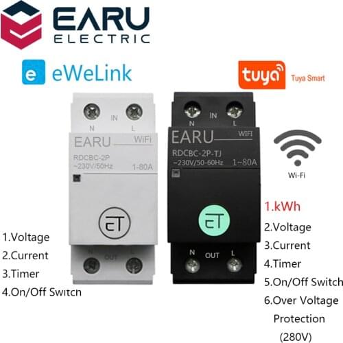 2P WIFI Circuit Breaker Smart Time Timer Relay Switch Voice Remote Control Tuya eWeLink APP Smart House Amazon Alexa Google Home