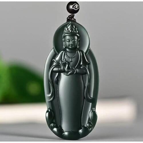 Admirable Bottle Green Jade Bless Amulet Lotus Avalokitesvara Pendant Netsuke Guanyin Talisman