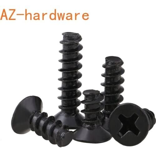 GuHua Black Philips Tapping Flat End Small Screw Cross Countersunk Flat Head Flat Tail Self Tapping Screw KB M2.6M3M3.5M4 500Pcs