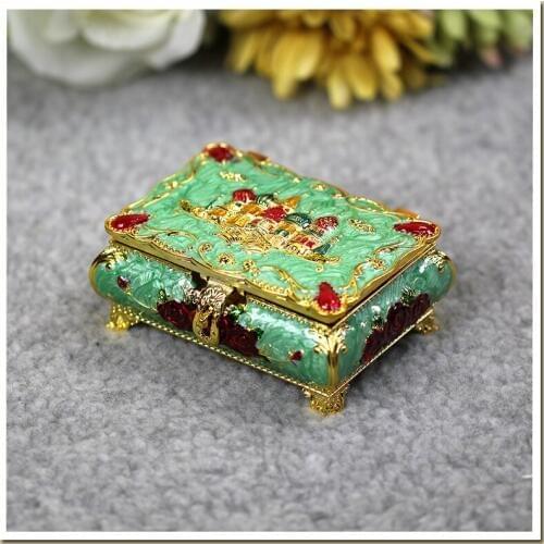 Vintage Jewellery Case Fashion Jewelry Box Enamel Zinc-tin alloy Trinket Box With mirror Flower Carved storage