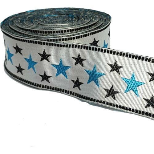 ZERZEEMOOY 34MM 10YARD/LOTS DIY Handmade Accessories Blue Pentagram Woven Jacquard Ribbon MZZD19032707