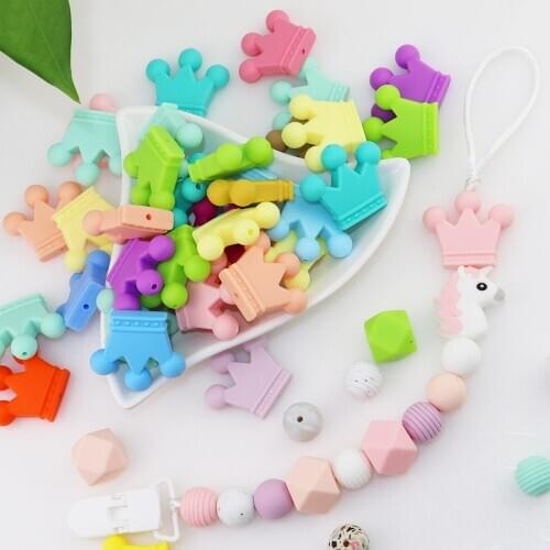 10pcs BPA Free Crown Beads Baby Teether Teething Baby Chew Toys For Mommy Handmaking DIY Silicone Beads Colorful Silicone Beads
