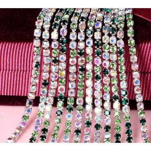 10Yard Emerald+AB Claw Crystal Rhinestones Chain Gradient DIY Dense Silver Base Rhineston Chain For Garment&Bag Art Decoration