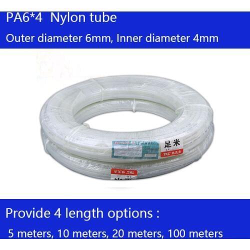 Free shipping 100 metri/lotto Tubo di Nylon PA6X4mm OD 6mm ID 4mm Plastica Flessibile Tubo PolyamideTube