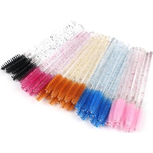 100Pcs/Pack Crystal Eyelash Makeup Brush Disposable Eyebrow Brush Multicolor Diamond Handle Mascara Wands Eyelash Extension Tool