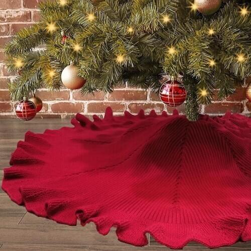 122cm Christmas Tree Skirt Ruffled Knitted Thick Xmas Tree Mat Home Floor Mat Ornament New Year Party Decorations