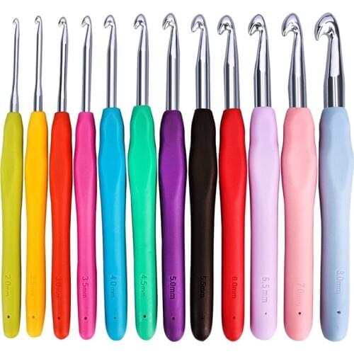 14pcs Aluminum Crochet hook Set Soft Handle crochet Needle Craft Case Crochet Agulha set Weaving Tools DIY Sewing Tool gifts