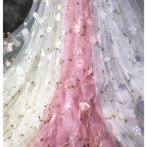 2 Yards 3D flower Soft tulle lace fabric Colorful Embroidery flower Fabric For Flower Girl dress Garden dress, Summer Dress