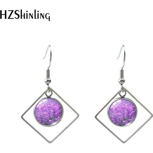 2020 New Fashion Rhombus Hook Earrings Glass Cabochon Earrings French lavender Romantic Earrings