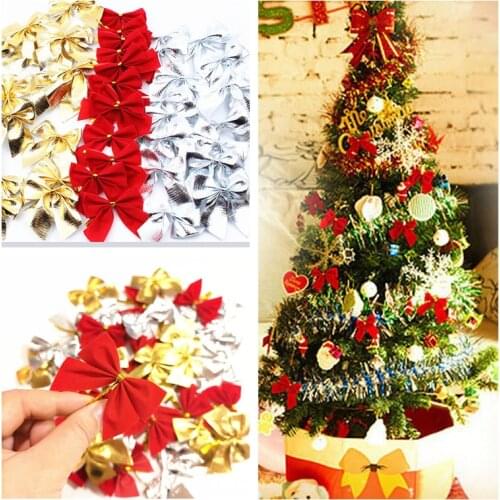 36pcs Christmas BowsGold Silver Red Bowknot Christmas Tree Ornaments New Year Gifts Bow 2021 Navidad Decor Noel Natal Xmas Decor