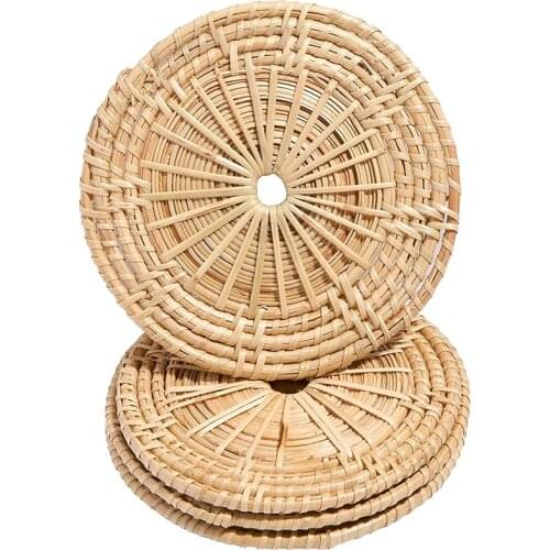 4 Pcs Natural Handmade Woven Bamboo Rattan Coasters for Drinks -Neutral Minimalist Wicker Boho Indie Style Coasters