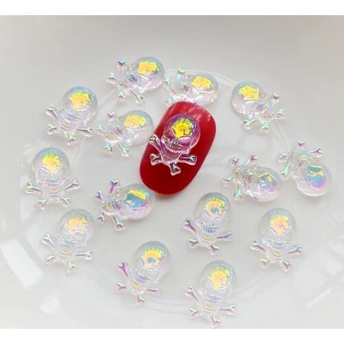 40pcs 6*10mm Pink AB Skull Diamond Nail Decoration Resin Flat Back DIY Scrapbooking nail art rhinestones