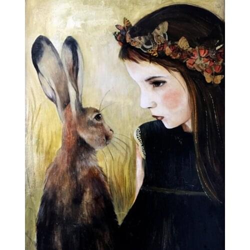Girl and bunny portrait Diamond Embroidery Full Round 5D Diy Kit Diamond Painting Cross Stitch