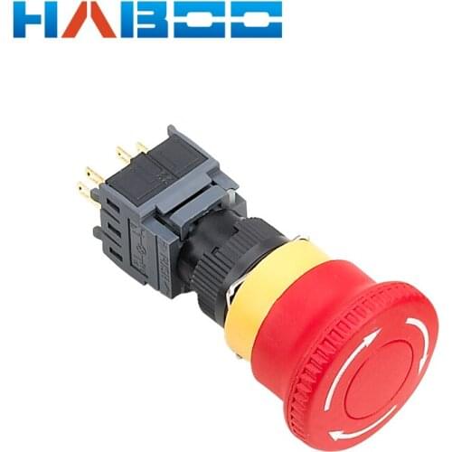 Dia.16mm 24pcs mushroom e-stop emergency stop push button switch with label or not 1NO+1NC ROHS,goldplating pins