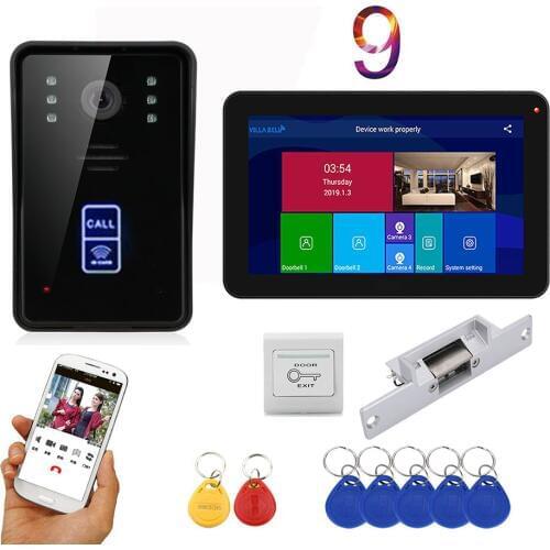 APP Control Video Intercom 9 Inch Record Wifi Wireless Video Door Phone Doorbell RFID Intercom KIT+NO Electric Strike Door Lock