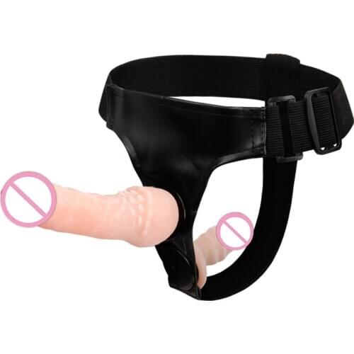 Double Strap on Dildo Dual Penetration Strap-on Penis Pants Wearable Vibrating Strap on Belt Sex Toys for Lesbian Women 2020