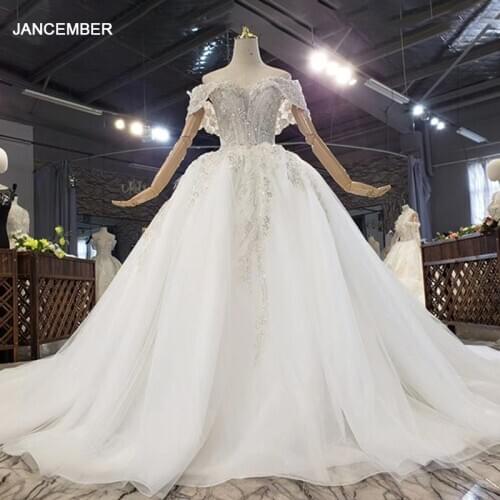 HTL1615 Deep V-Neck Top Covered With Sequined Beads And Gems Wedding Dress 2020 Short Sleeve Off The Shoulder فساتين زفاف