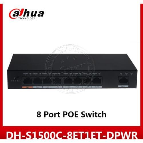Dahua 8 ports POE switch S1500C-8ET1ET-DPWR IEEE802.3af IEEE802.3at Hi-PoE 1*10/100Mbps 8*10/100 Mbps DH-S1500C-8ET1ET-DPWR