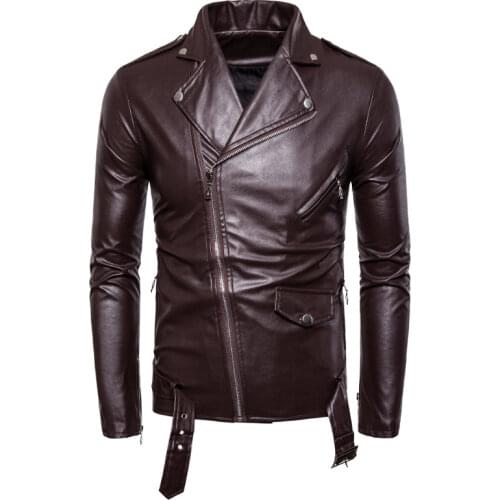 PU jacket mens autumn zipper white artificial leather jacket fashion lapel spring and autumn windproof new mens car jacket