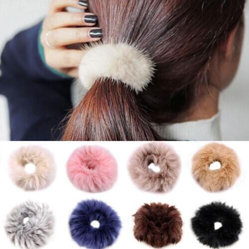 1Pcs Sweet Elegant Plush Rubber Bands Hair Ring Furry Faux Fur Headwear Seamless Elasic Making up Tool Hoop Circle