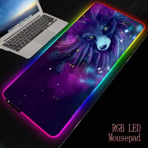 MRGBEST Wolf Head Fantasy RGB Mouse Pad Computer Mousepad Large Mouse Pad Desk Mouse Mat Led Mause Pad Backlit Keyboard Mice Mat