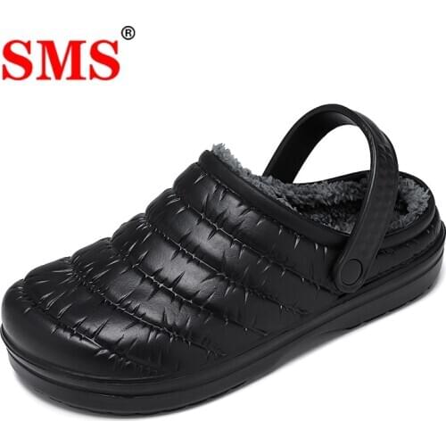 SMS Winter Men Slippers Bottom Soft Casual Outdoor Sandals Unisex Cotton Slippers Slip-On Slides Comfortable Couple Warm Shoes