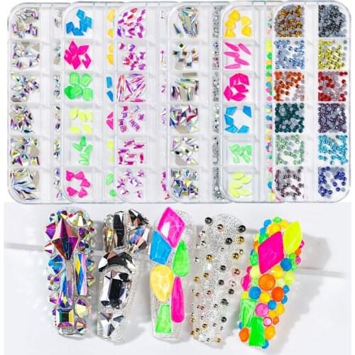 12 Types Round Crystals AB Nail Art Rhinestones AB iridescence special-shaped flat Nail Rhinestone Multi-shape Crystal ,J7887