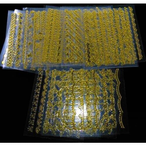 MAFANAILS 30Sheet/Lot Gold Metal 3D Nail Sticker Decals Chain Wave Lines Multi-size Manicure Adhesive-Self Transfer Sticker DIY
